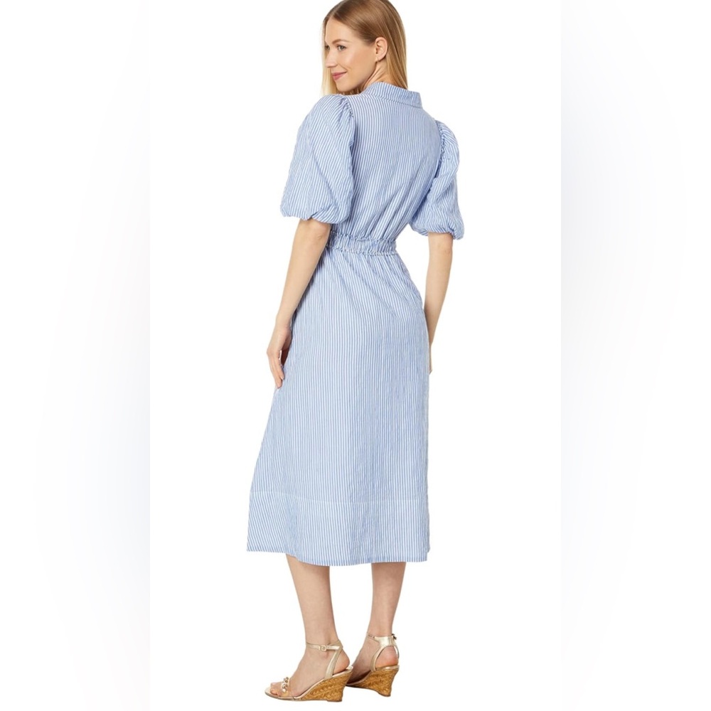 Lilly Pulitzer Tassie Elbow Puff Sleeve Midi Stripe Shirt Dress Coastal Blue - Picture 2 of 11